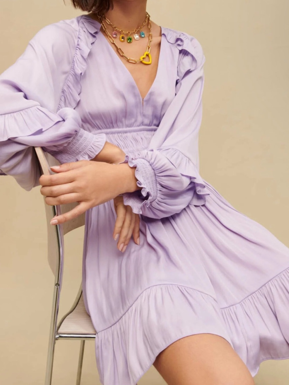 Maje Lilac Ruffle Satin Mini Dress 42 10 NWT